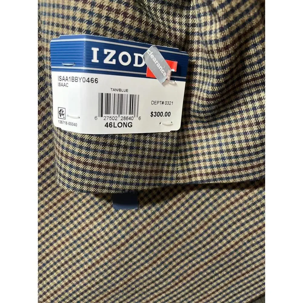 New IZOD Isaac Sportcoat Tan Blue Mens 46 Long‎ Blazer Jacket